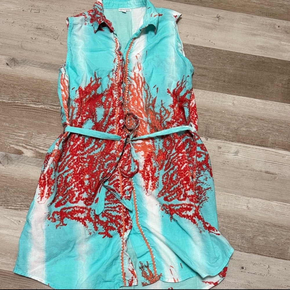Moda Posa Vibrant Red/Orange and Blue Dress